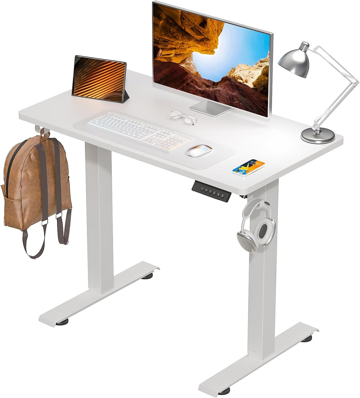 Kingant Standing Desk Height Adjustable Small Electric Stand Up Desks [35 x 20 Inch] - Ergonomic Sit Stand Desk Rising Desks for Home Office Computer Desk Workstation