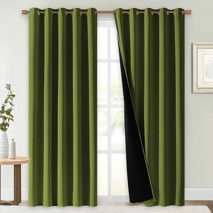 NICETOWN Full Shade Curtain Panels, Olive Green, 70 x 84 inch, Pair of Energy