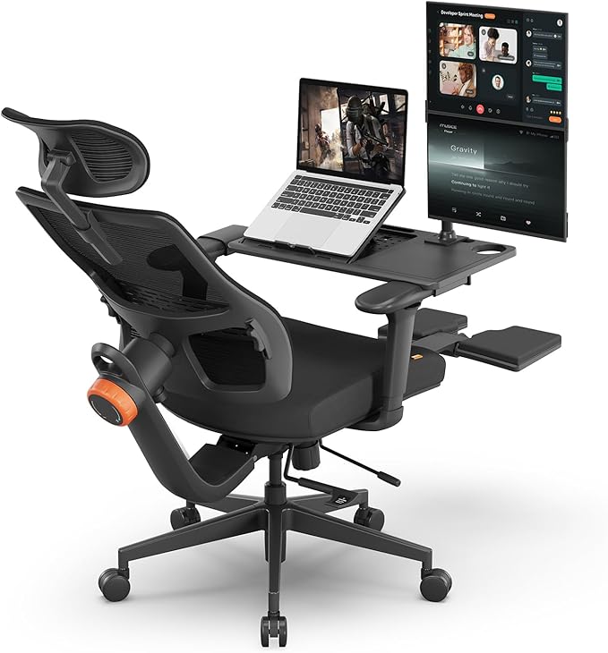 Newtral Ergonomic Office Chair with Laptop Tray - Desk Chair with 4D Armrests, Dynamic Lumbar Support, ComFootrest & 136° Recline - High Back Executive Chair for Home Office (with Laptop Desk)