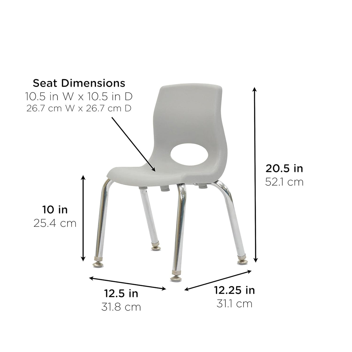 Children’s Factory, AB8010GYC, MyPosture Plus 10" H Chair, Gray with Chrome Legs, Kids Preschool, Daycare or Classroom Flexible Seating, Toddler Desk Chair