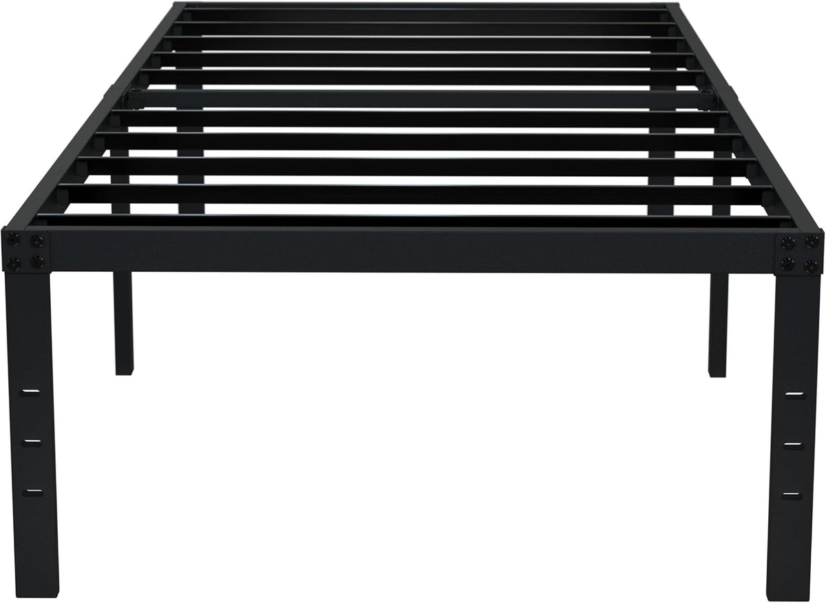 EMODA 18 Inch Twin Bed Frame No Box Spring Needed, Heavy Duty Tall Metal Twin Platform Bed Frames with Large Storage Space, Noise Free, Easy Assembly, Black