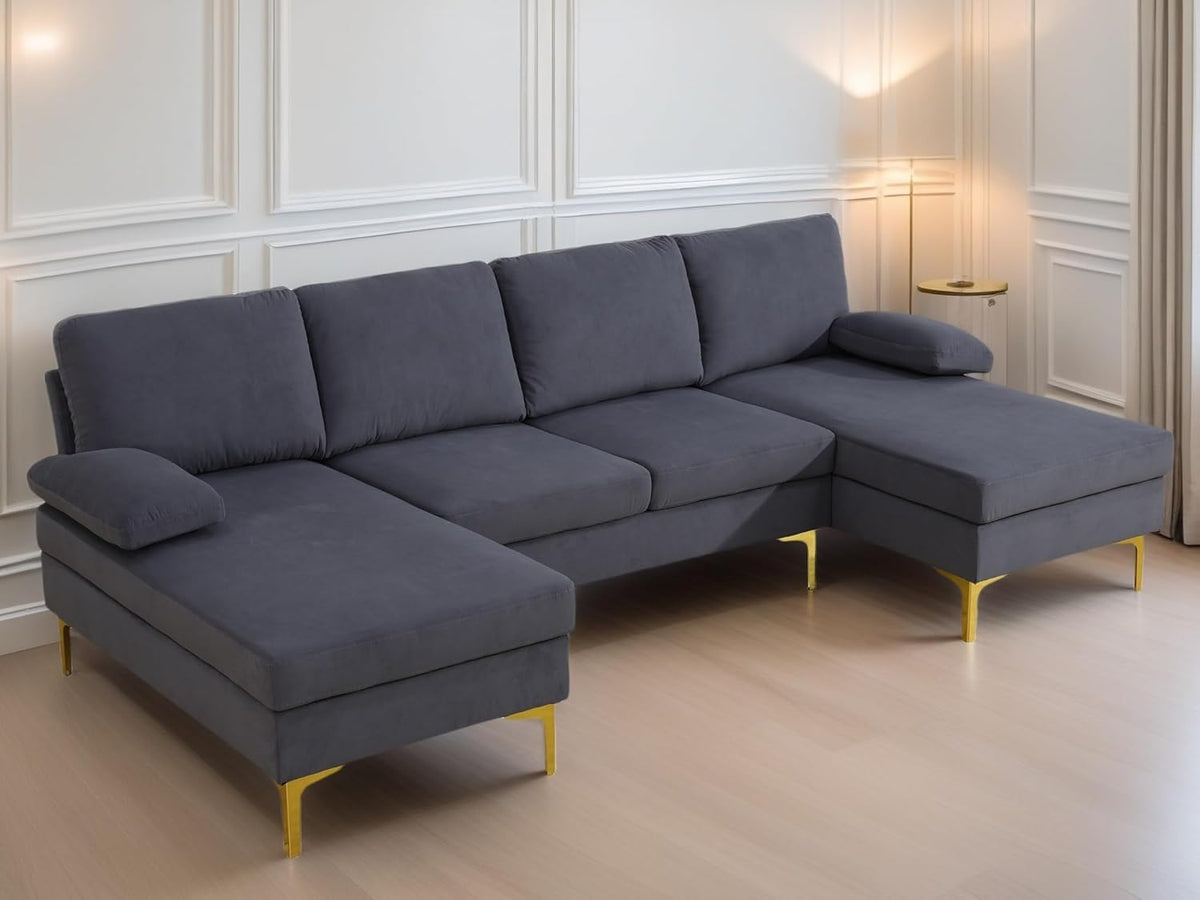 Modular Sectional Sofa, U Shaped Couch with Double Chaise, 6 Seat Comfy Sectional Couches for Living Room, Modern Lounge Modular Couch for Apartment, Dark Blue