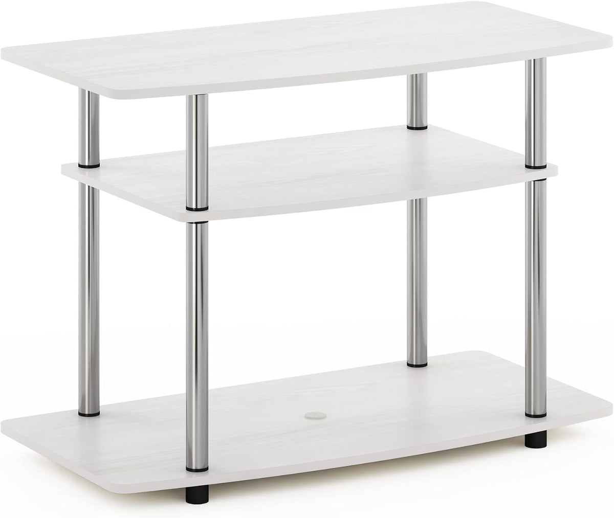 Furinno Turn-N-Tube No Tools 3-Tier Entertainment Center TV Stand for TV up to 32 Inch with Stainless Steel Tubes, White Oak/Chrome