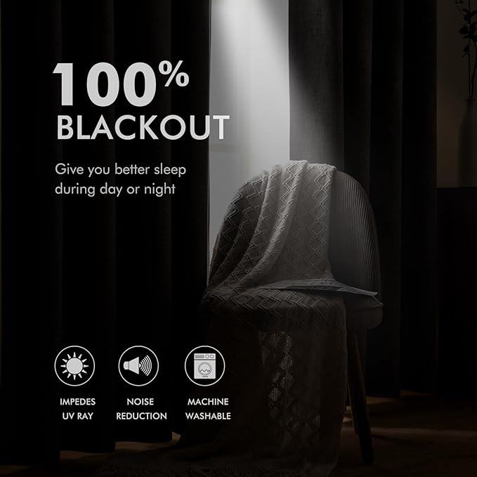 MIULEE Linen Texture Curtains for Bedroom Solid 100% Blackout Thermal Insulated