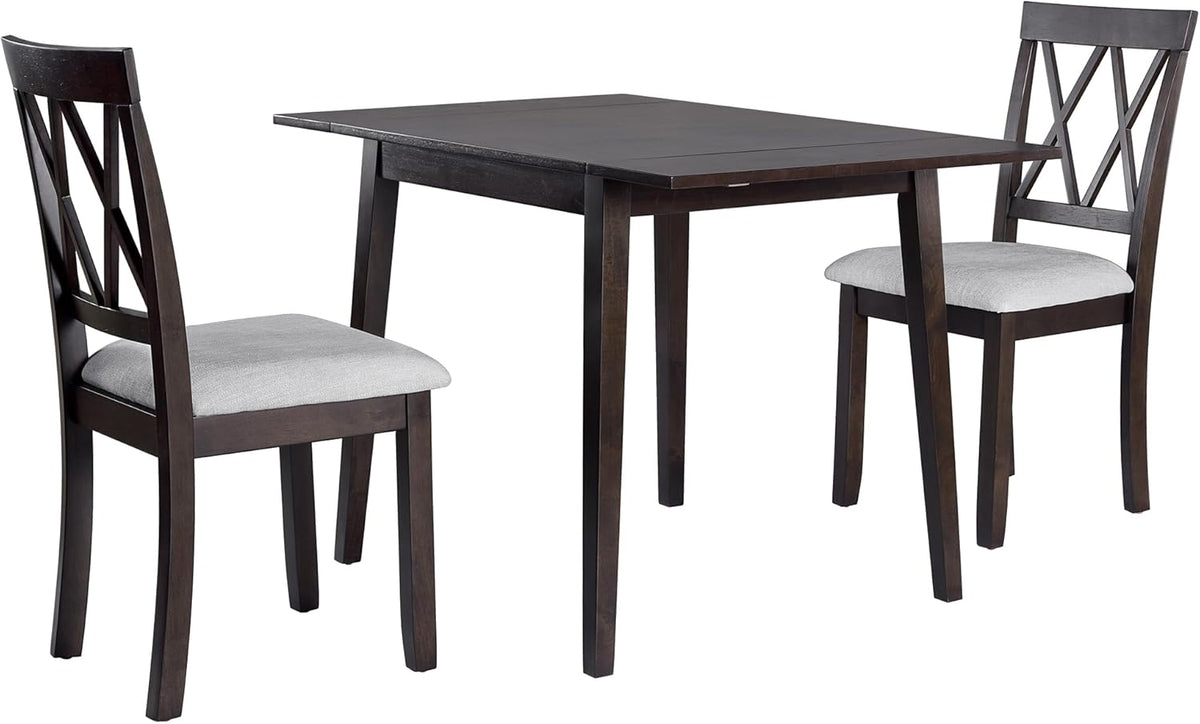 Merax Farmhouse Wooden Dining Set of 3, 45.6 inch Extendable Kitchen Table with Drop Leaf, 2 Chairs with Backrest for Small Space, Easy Assemble Espresso