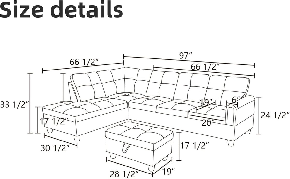L Shaped Sectional Couches for Living Room, Modern Modular Sectional Sofa with Ottoman Storage, Comfy L Shaped Couch with Chaise for Bedroom Apartment Furniture, Gray