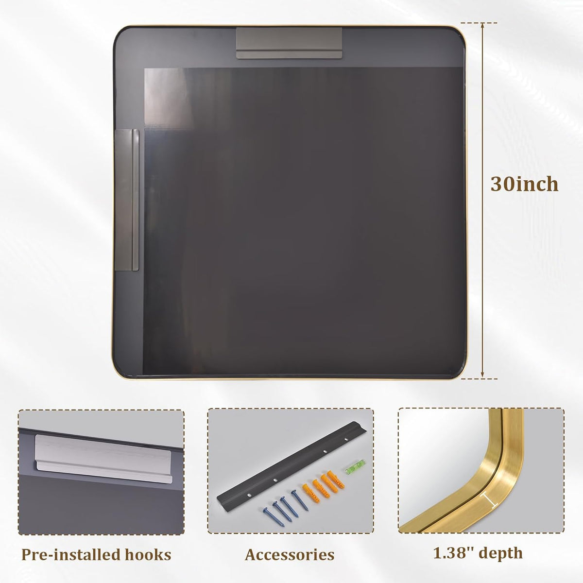 30"x 30" Gold Bathroom Mirror - Aluminum Framed Wall Mirror, Bathroom Wall Mounted Vanity Mirror, Modern Bathroom Mirror, Bedroom, Living Room Wall Mirror, Hang Horizontally or Vertically