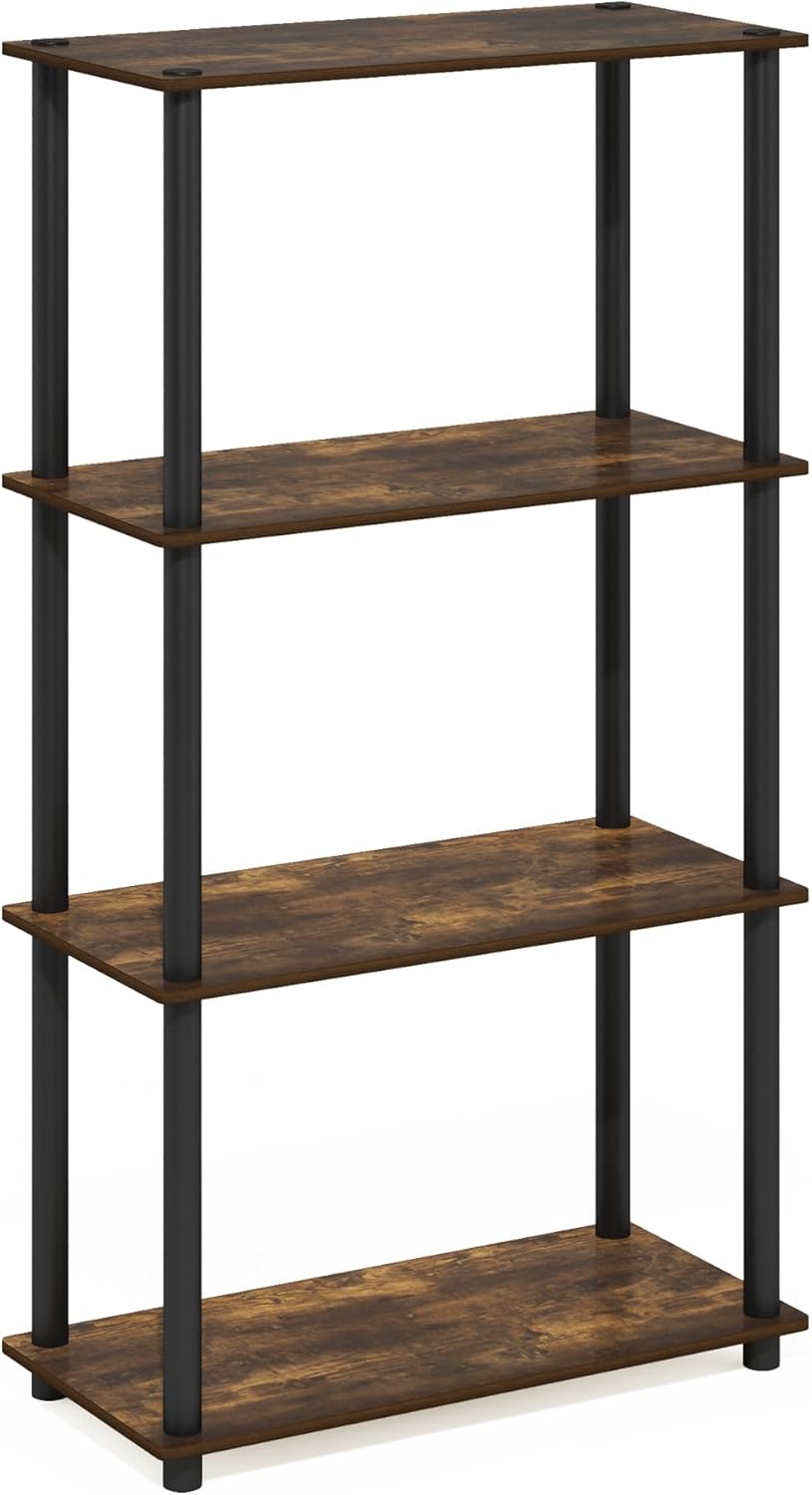 Furinno Turn-N-Tube 4-Tier Multipurpose Shelf Display Rack, Amber Pine/Black