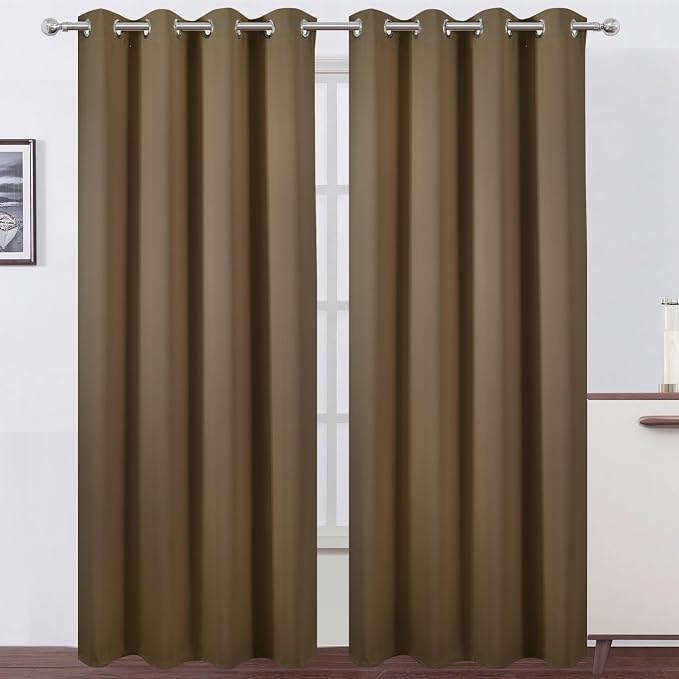LEMOMO Blackout Curtains 52 x 84 inches Long Brown Curtains Set of 2 Panels