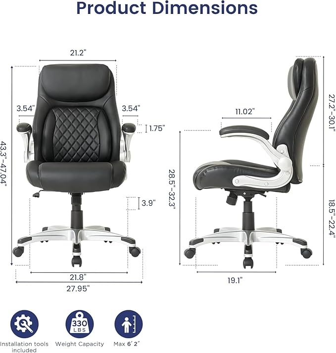 Nouhaus Ergonomic Office Chair Premium Microfiber Leather Adjustable Lumbar Support & Armrests, High Back Comfy Desk Gaming Chairs Executive Computer Swivel Chair Tilt Function(Posture,Black)