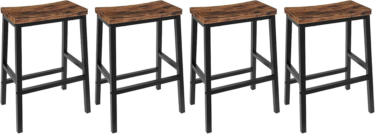 HOOBRO Bar Stools Set of 4, Counter Height Bar Stools, 23.6'' Bar Chairs, Saddle Stools with Footrests, Industrial Barstools for Dining Room, Kitchen, Bar, Rustic Brown and Black BF02MDP401