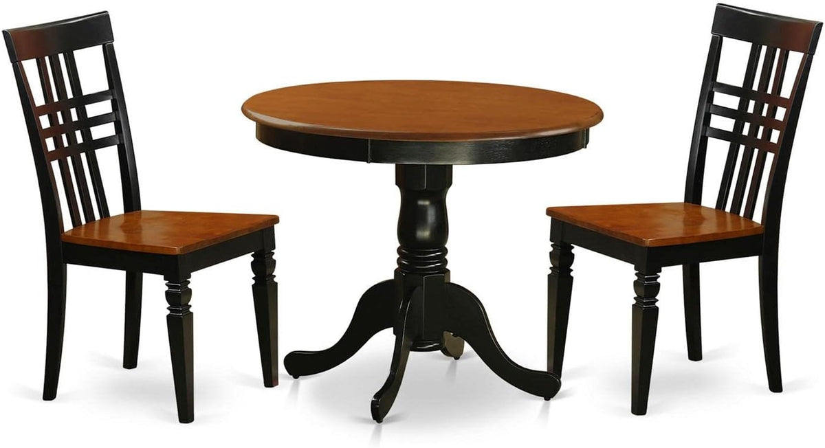 East West Furniture ANLG3-BCH-W 3 Piece Dining Room Table Set Contains a Round Kitchen Table with Pedestal and 2 Dining Chairs, 36x36 Inch, Black & Cherry