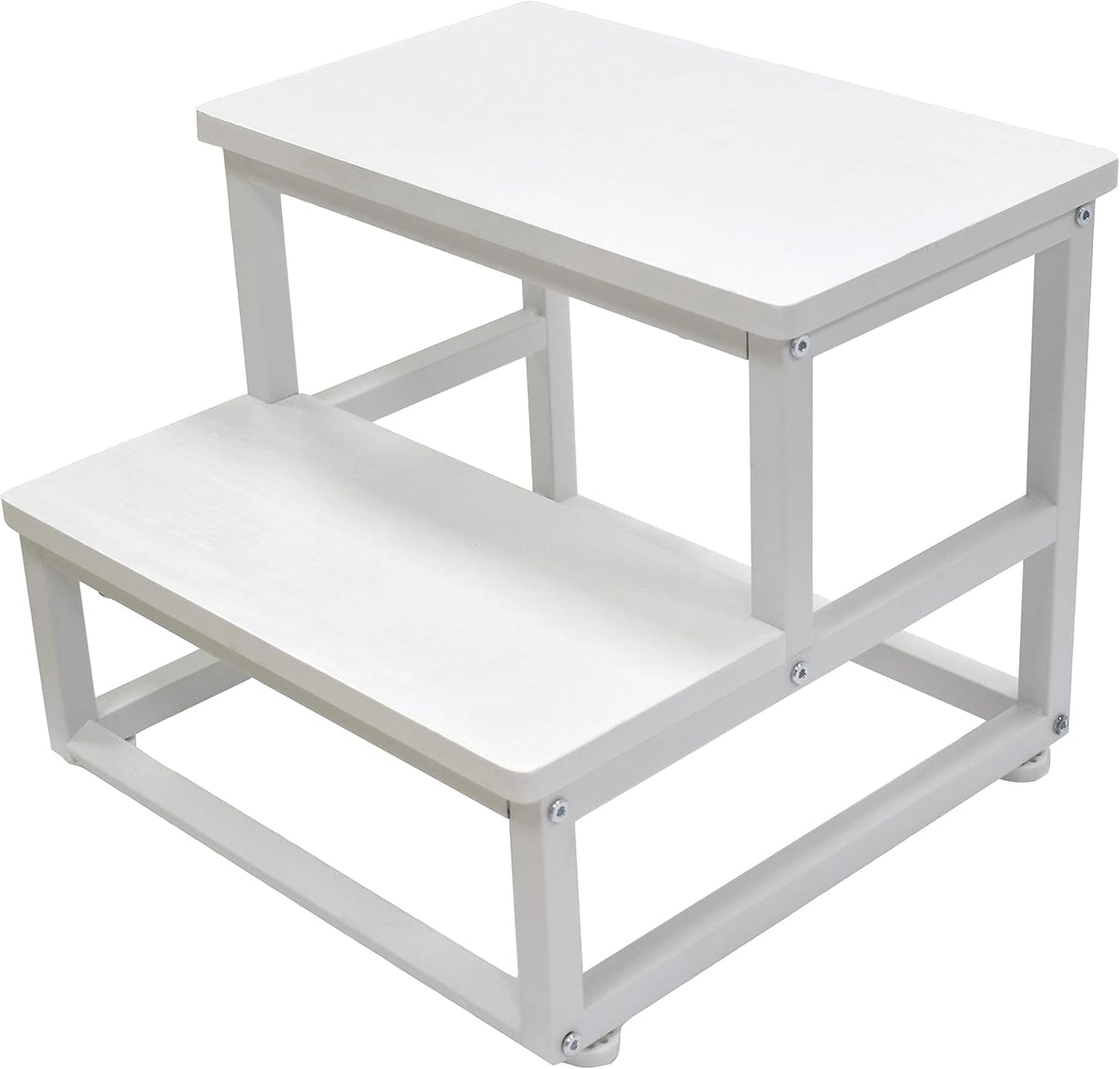 Nursery Step Stool, Wooden and Metal Foot Stool for Adult Kid, Steps for High Beds with Round Corners, Small Stepping Stool for Bedroom Kitchen, Load 500 LB, White