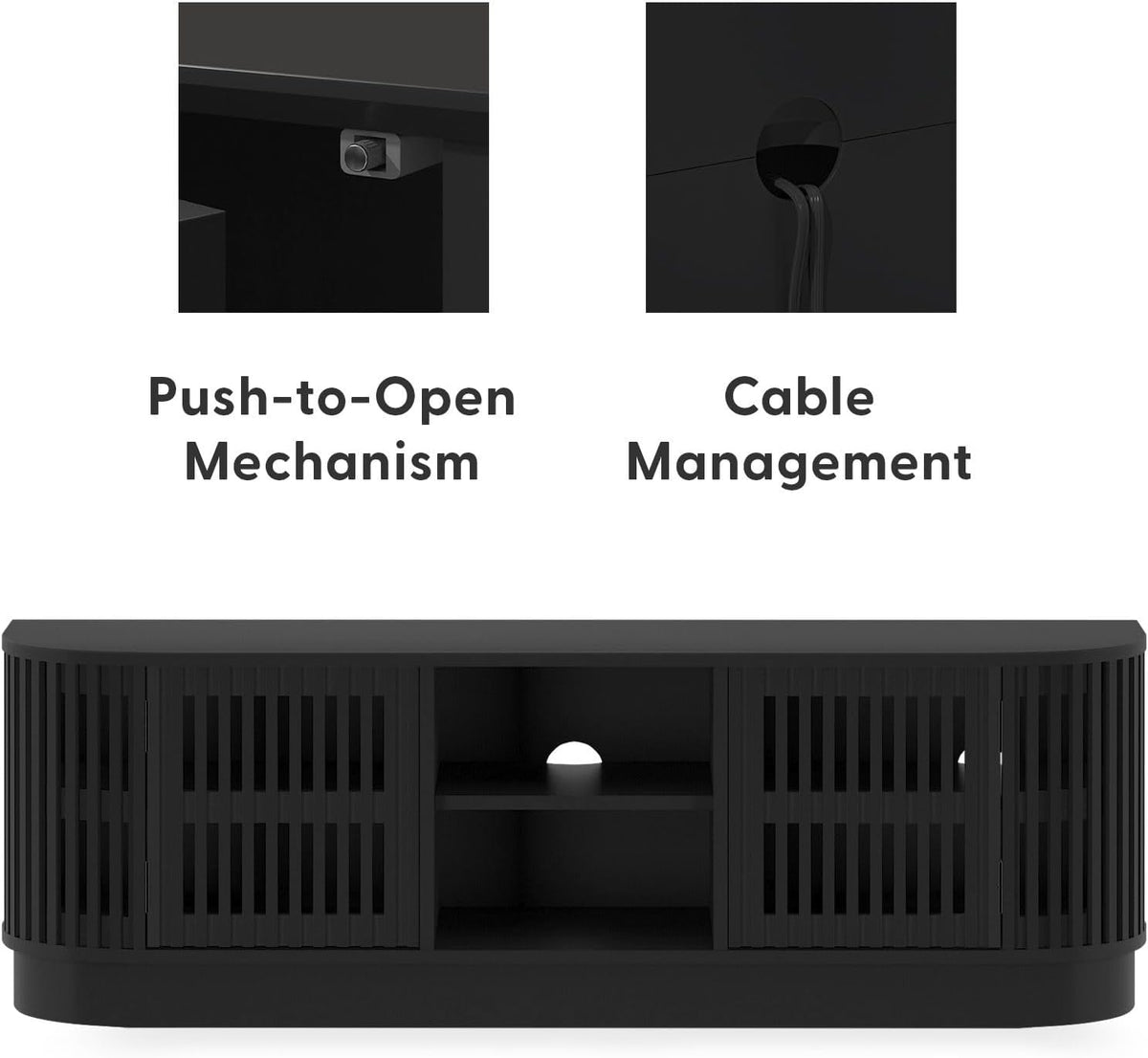 Plank+Beam Contour Wood TV Stand, Solid Wood Entertainment Console with Storage, 59" L x 16" W x 19" H, Black