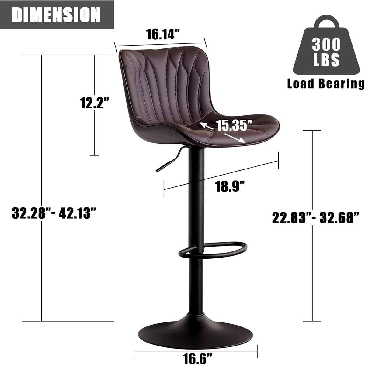 YOUNIKE Brown Bar Stools Set of 2 Modern Swivel Counter Height Bar Chair with Back Adjustable Faux Leather Padded Barstools for Kitchen Breakfast Island Metal sillas para barra de cocina
