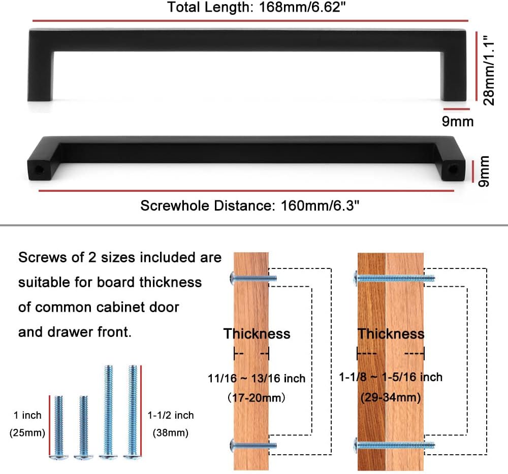KOOFIZO 30-Pack Solid Square Bar Cabinet Handle - Chrome Furniture Pull, 6.3 Inch/160mm Screwhole Distance for Kitchen Cupboard Door, Bedroom Dresser Drawer, Bathroom Wardrobe Hardware