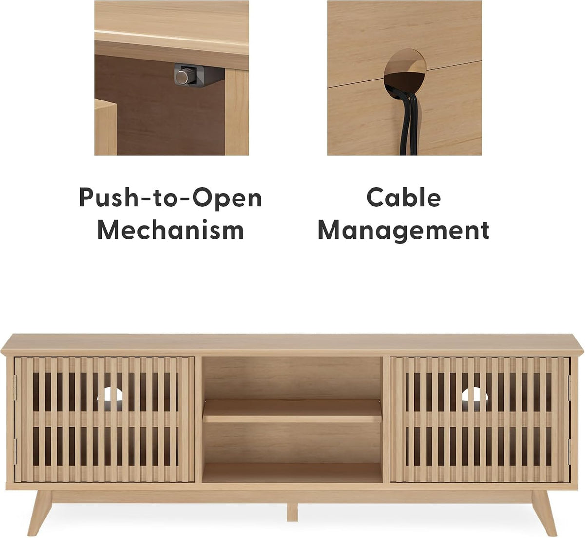 Plank+Beam Mid-Century Modern Wood TV Stand, Solid Wood Entertainment Console with Storage, 59" L x 16" W x 19" H, Blonde