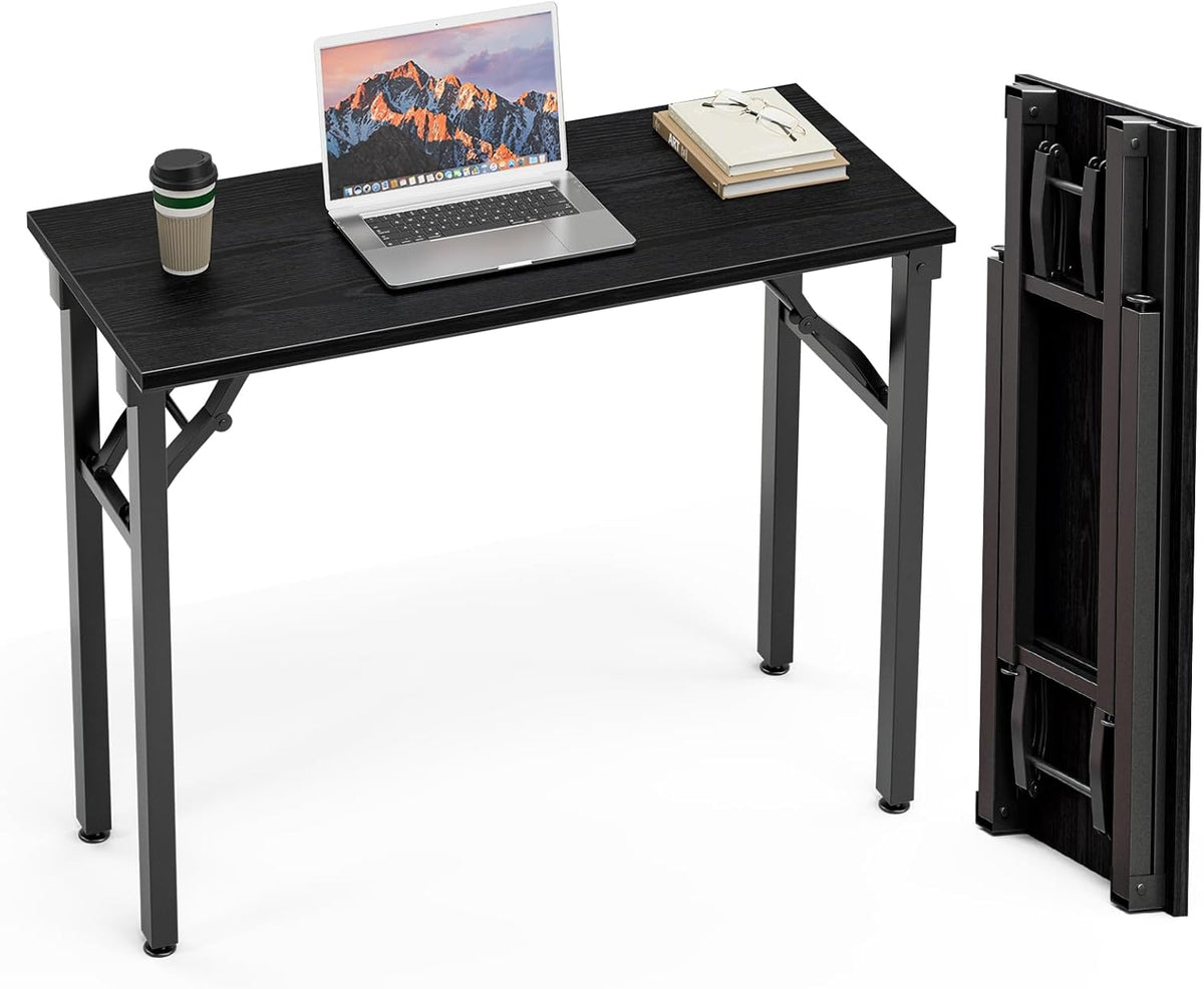 TEMI Small Computer Desk Folding Table - 35.8" Foldable Office Desk, No Assembly, Perfect for Small Spaces in Bedroom, or Apartment, Portable Mini Desk or Study Table Compact Design, Dark Oak