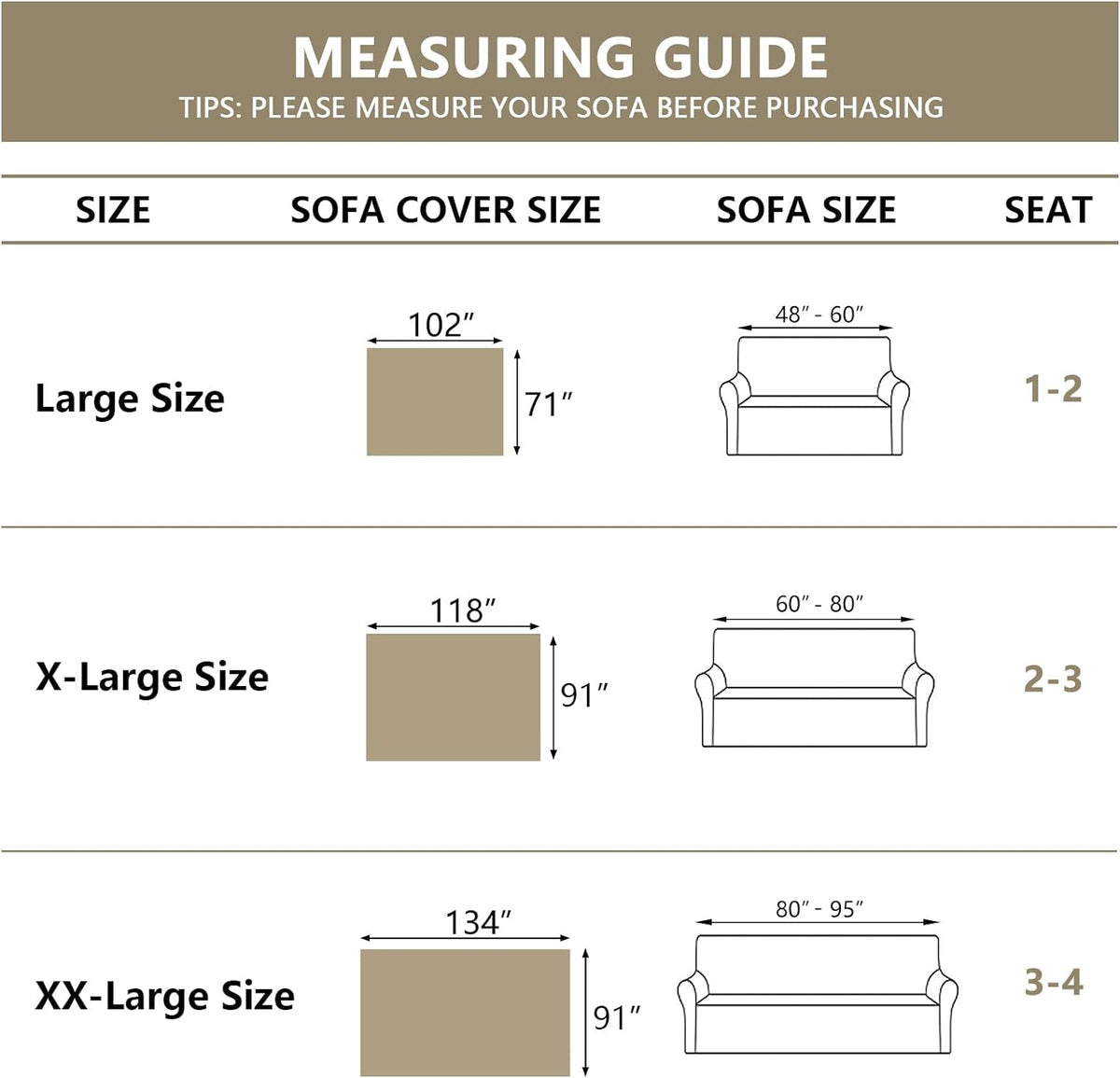 MYSKY HOME Khaki Sectional Sofa Covers Chenille Couch Cover for Dogs Solid Sofa Cover for 3 Cushion Couch Washable Couch Covers with Tassel Edge L Shape Sofa Throw Large Sofa Slipcover, 91" X134"