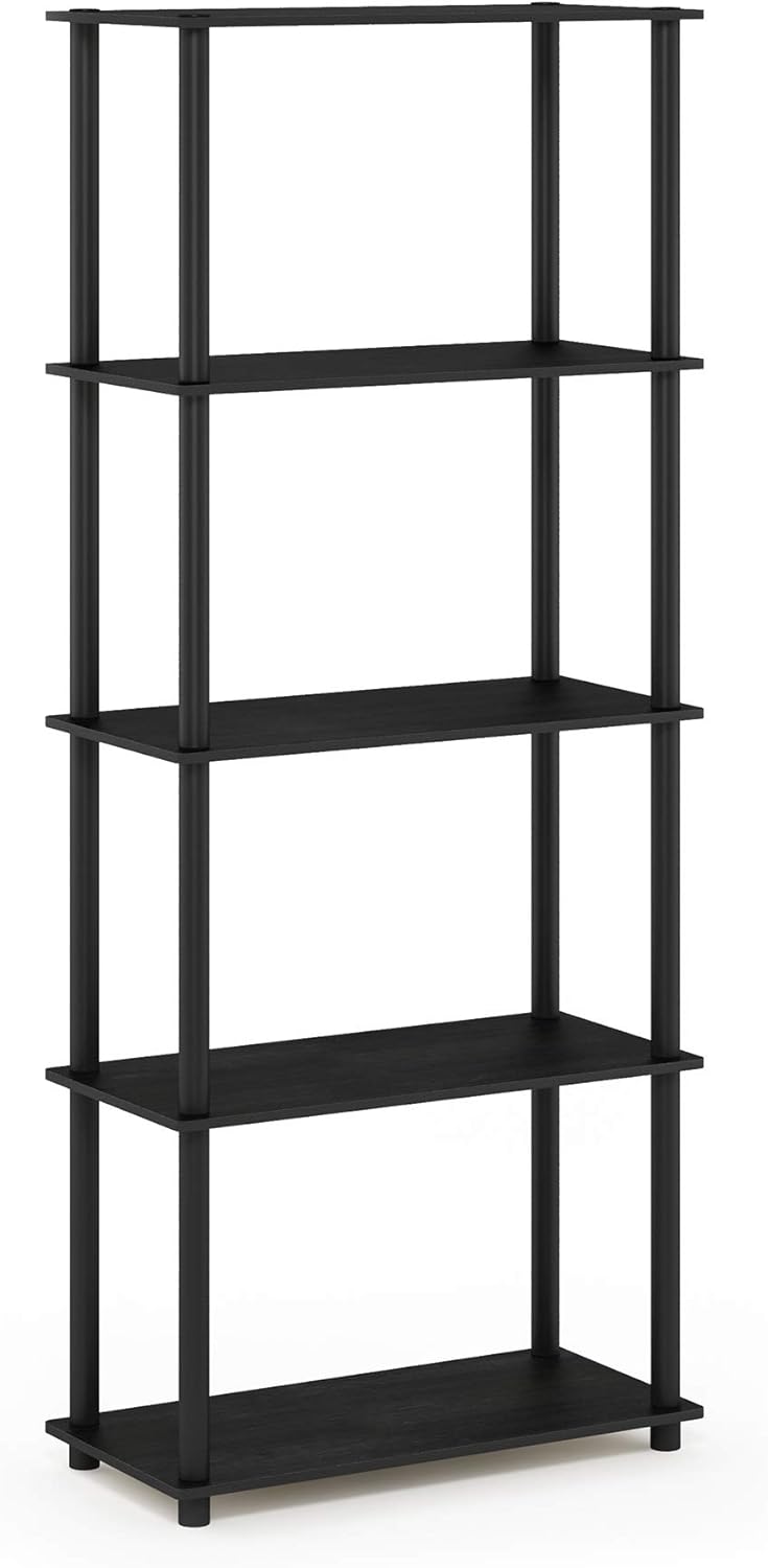 Furinno Turn-N-Tube 5-Tier Multipurpose Shelf / Display Rack / Storage Shelf / Bookshelf, Round Tubes, Americano/Black