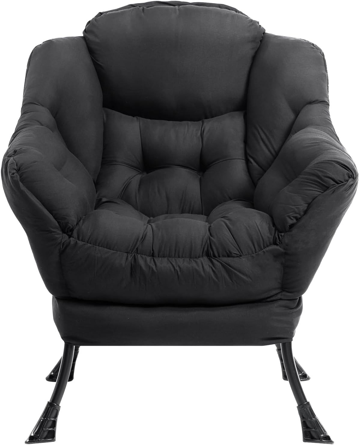 HollyHOME Lazy Chair with Foldable Ottoman,Accent Comfy Lounge Arm Chair and Folding Footrest Stool Set,Leisure Sofa Reading Chair and Footstool for Living Room,Bedroom, Dorm,Peachskin Fabric Black