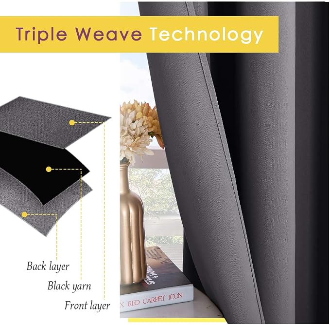 NICETOWN Bedroom Curtains Blackout Drapery Panels, Three Pass Microfiber