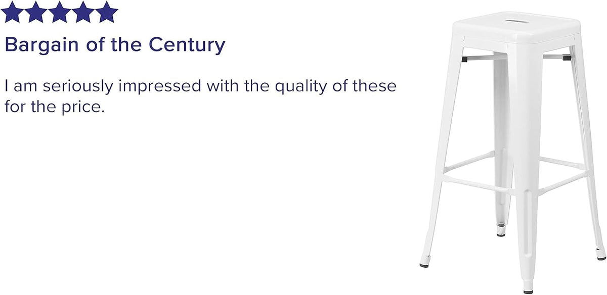 Flash Furniture Lily 4 Pack Commercial Grade 30" High Backless White Metal Indoor-Outdoor Barstool with Square Seat