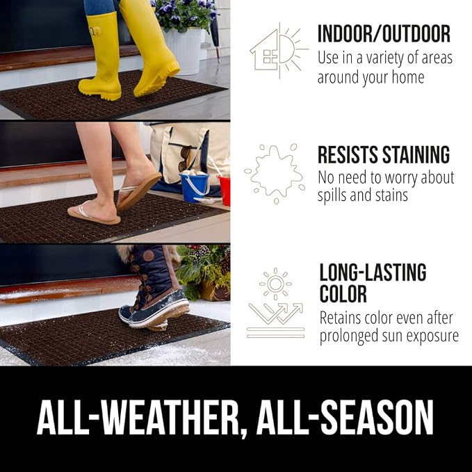 GORILLA GRIP 100% Waterproof All-Season WeatherMAX Doormat, US Designed Natural