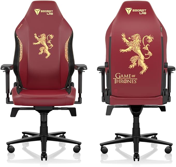 Secretlab Titan Evo House Lannister Gaming Chair - Reclining - Ergonomic & Comfortable Computer Chair with 4D Armrests - Magnetic Head Pillow & Lumbar Support - Small - Red/Gold - Leatherette