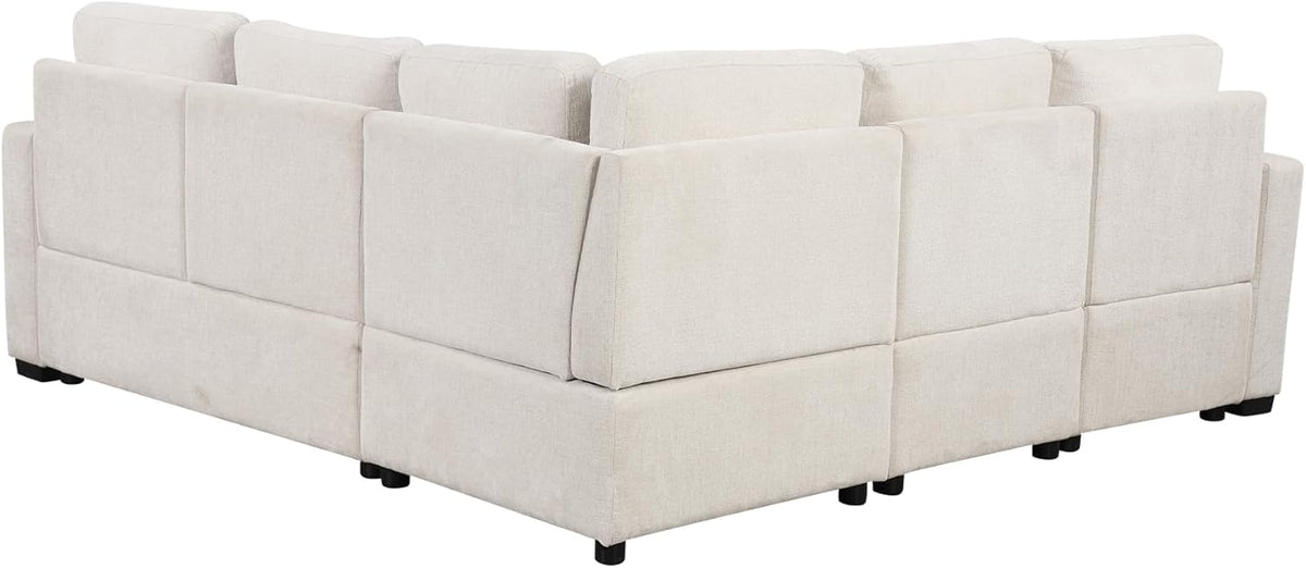 84.7" Symmetrical Convertible Sleeper Sectional Sofa Couch Bed for Living Room 4 Seater L Shaped Reversible Pull Out Sleeper Sofabed with Movable Ottoman ,2 Cup Holders ,USB Ports, Detachable Backrest
