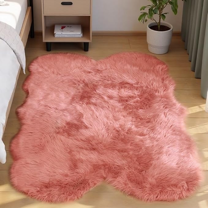 Goolela Pink Faux Sheepskin Fur Rug 4x6 Fluffy Fuzzy Furry Area Rug
