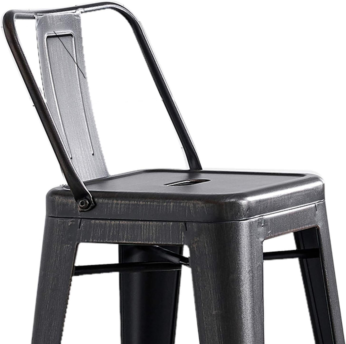 AC Pacific 24” Metal Barstool Set of 4 – Country Rustic Style with Low Back, Lightweight & Sturdy Build, Easy Assembly – Distressed Black