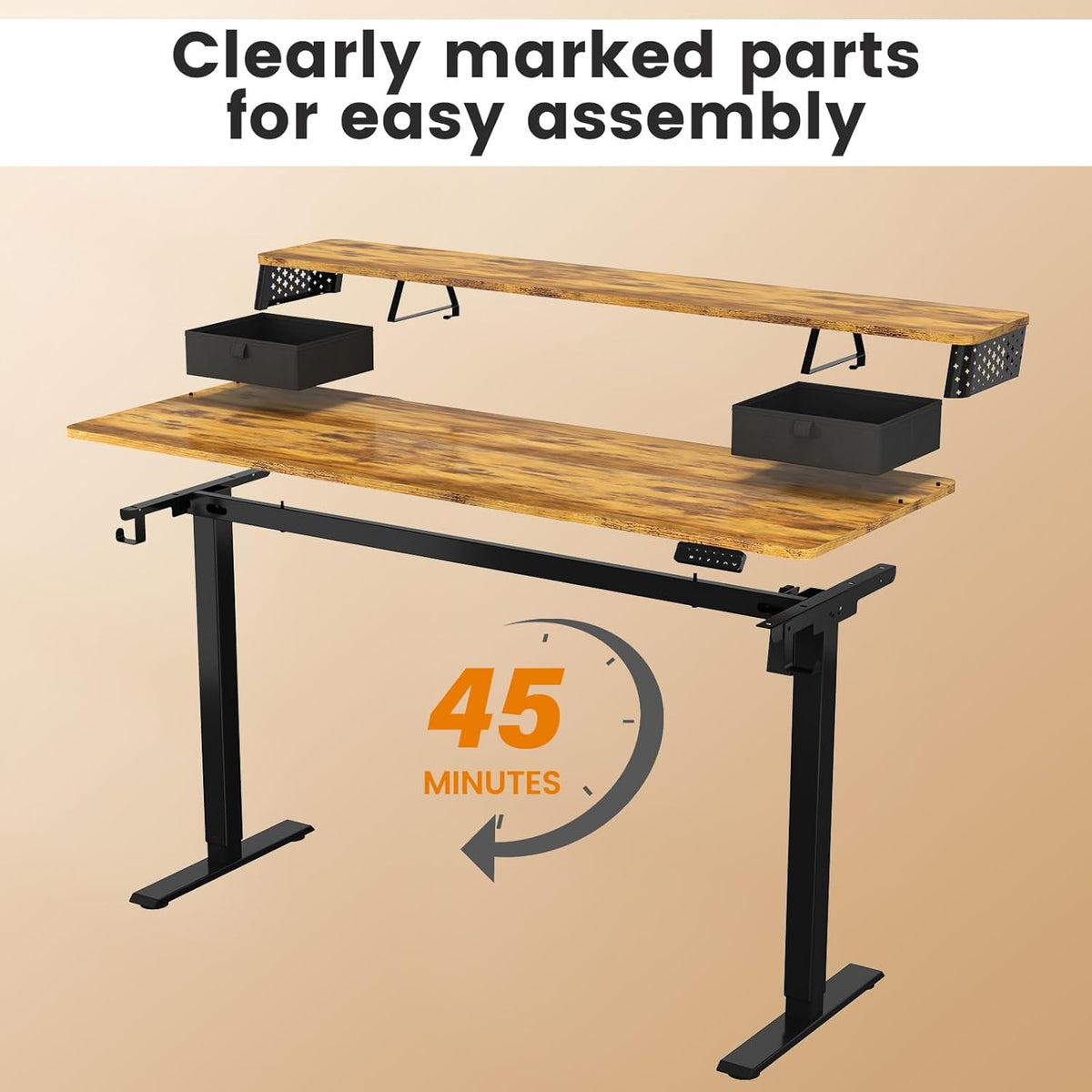 Standing Desk With Drawers and Brushless Motor,Electric Height Adjustable desk for Walking Pad,Ergonomic Stand Up Desk for Home Office & Gaming,3 Memory Height Preset & Hooks(48" x 24",Rustic Brown)