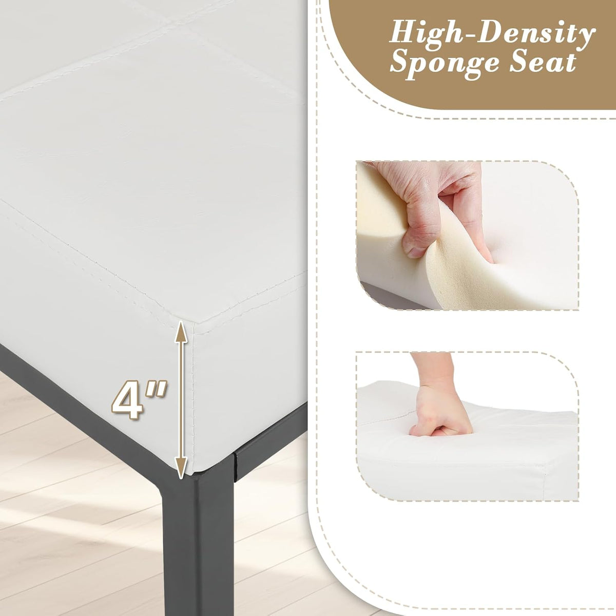 Athena Collection Counter Height Bar Stools Set of 2, 31.5 Inches Saddle Bar Stools with Leather Upholstered and Metal Legs, Backless Barstools for Counter, Kitchen Island, Dining Room, White