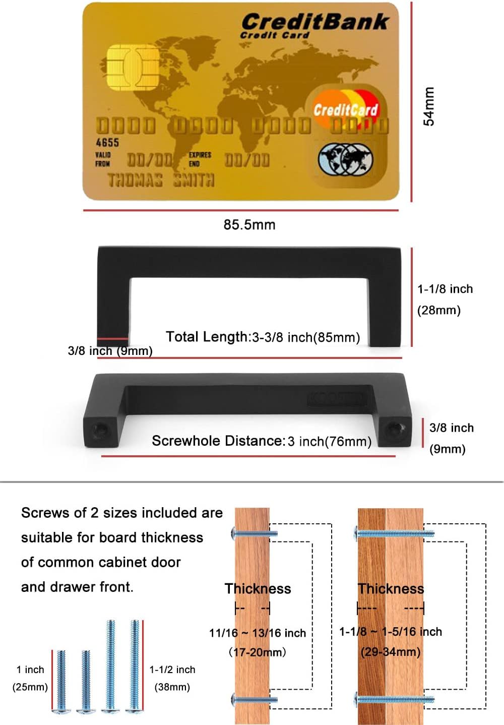 KOOFIZO Solid Square Bar Cabinet Handle - Chrome Furniture Pull, 3 Inch/76mm Screwhole Distance, 10-Pack for Kitchen Cupboard Door, Bedroom Dresser Drawer, Bathroom Wardrobe Hardware