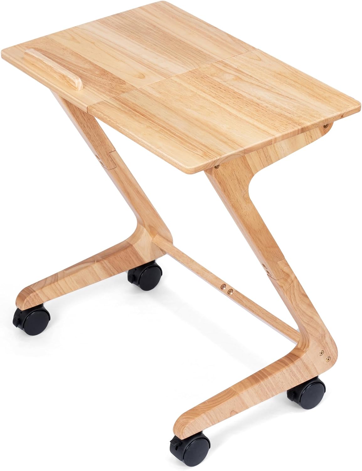 TV Tray Table, TV Dining Table with Casters for Small Spaces, Solid Wood End Table, Sofa Couch Side Table Removable Snack Tray for Coffee Bed Sofa Eating Writing Reading Living Room Bedroom