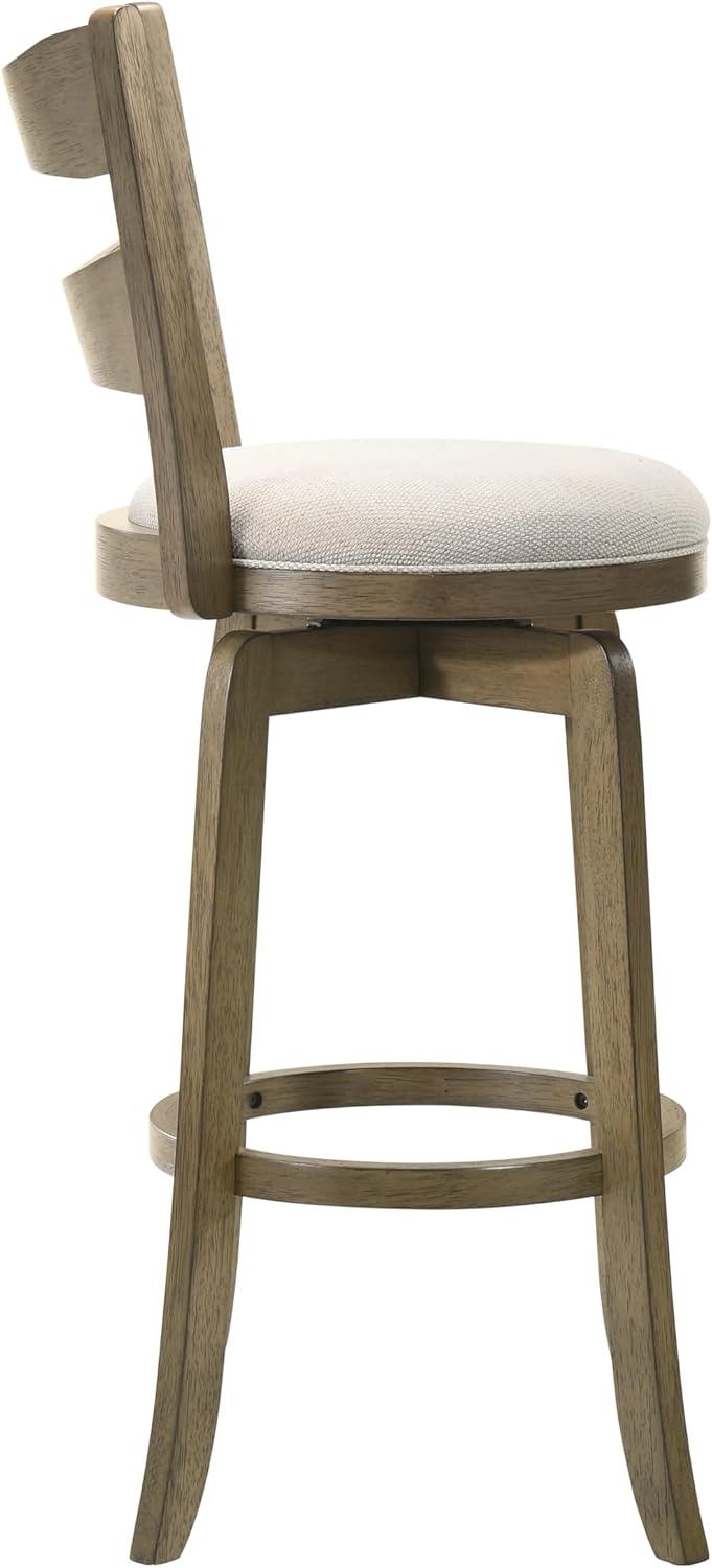 Armen Living Blair 30 in. Putty Brown Bar Height Rubberwood Swivel Barstool with Cream Fabric Seat - Set of 4