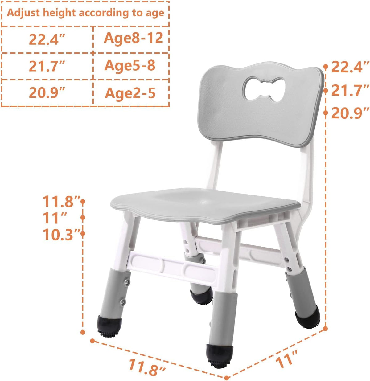 4 Piece Kids Chair Set 3 Levels Adjustable Stackable Kids Chairs Ideal for Playrooms, Schools, Daycares and Homes Washable and Easy to Clean Max Weight 220LB(Grey 4Piece Set)