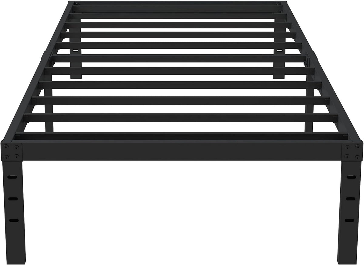 16 Inch Twin Bed Frames No Box Spring Need, Metal Platform Bed Frame Twin Size Heavy Duty Mattress Foundation with 14 Inch Storage, Eassy Assembly 2,500 lbs Steel Slats Support, Black