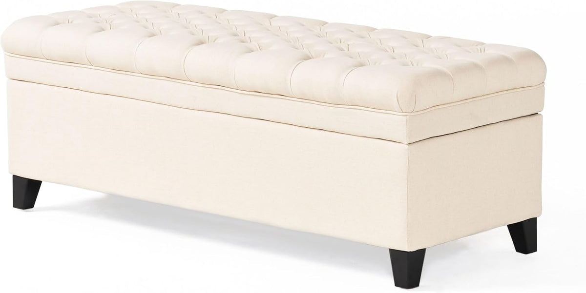 Ball & Cast 50" Upholstered Storage Ottoman with Button-Tufted Diamond Stitching,End Bench w/Uses Pressure Hinges and Legs,Versatile Entryway Footrest Stool for Living Room & Bedroom,Beige