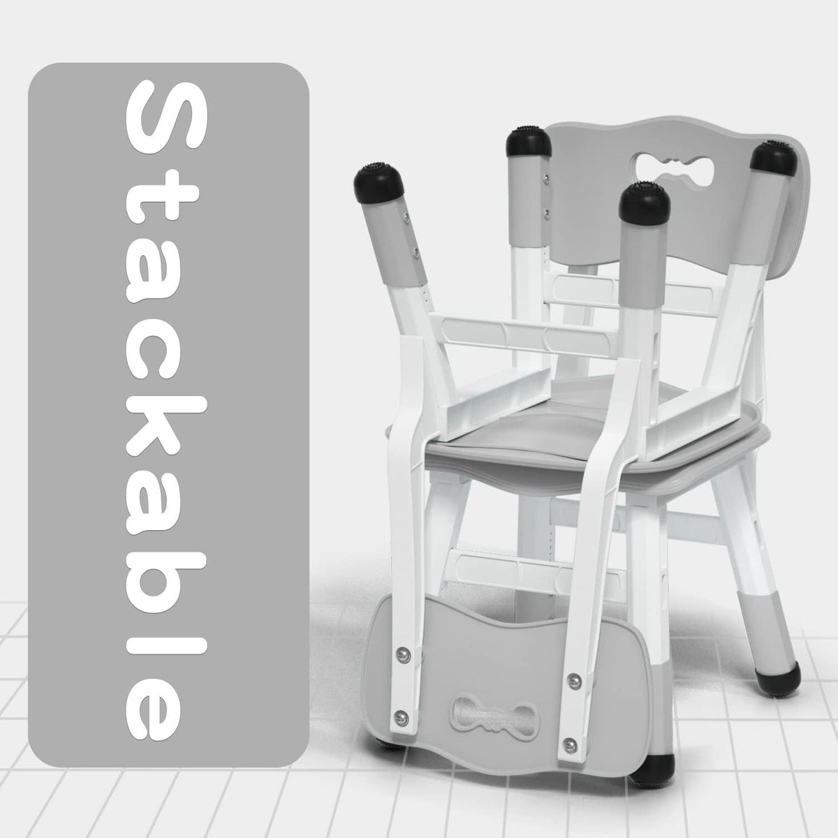 4 Piece Kids Chair Set 3 Levels Adjustable Stackable Kids Chairs Ideal for Playrooms, Schools, Daycares and Homes Washable and Easy to Clean Max Weight 220LB(Grey 4Piece Set)
