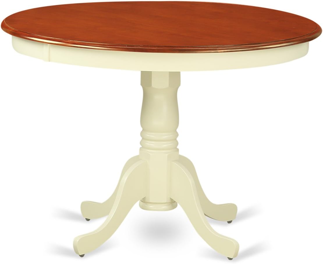 East West Furniture HLIP3-BMK-W 3 Piece Dining Set Contains a Round Dining Room Table with Pedestal and 2 Kitchen Chairs, 42x42 Inch, Buttermilk & Cherry
