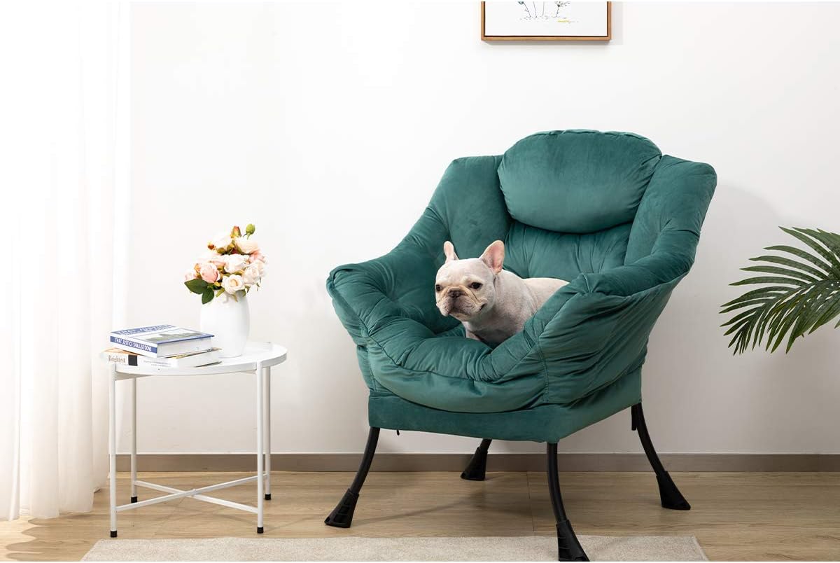 HollyHOME Modern Fabric Large Lazy Chair, Accent Oversized Comfy Reading Chair, Thick Padded Cozy Lounge Chair with Armrest, Leisure Sofa Chair for Living Room, Bedroom, Dorm, Dark Atrovirens