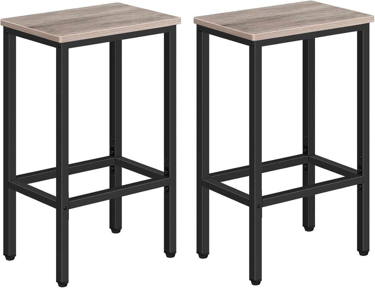 Bar Stools, Set of 2 Bar Chairs, Kitchen Breakfast Bar Stools with Footrest, 25.8" Dining Stools, Rectangular Industrial Bar Chairs, for Dining Room, Kitchen, Greige BAHG0101Z