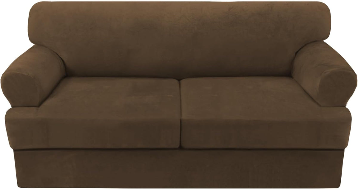 H.VERSAILTEX Sofa Cover 3 Piece T Cushion Sofa Slipcovers Thick Velvet Couch Cover Stretch T Cushion Sofa Covers for 2 Cushion Couch with 2 Individual T Cushion Covers, Bronze Brown