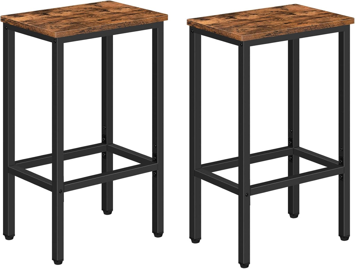 Bar Stools, Set of 2 Bar Chairs, Kitchen Breakfast Bar Stools with Footrest, 25.8" Dining Stools, Rectangular Industrial Bar Chairs, for Dining Room, Kitchen,Rustic Brown BAHR0101Z