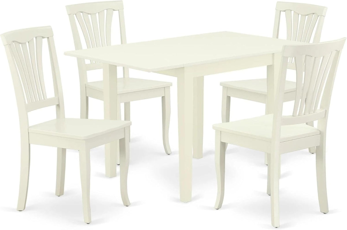 East West Furniture NDAV5-LWH-W 5 Piece Dining Room Table Set Includes a Rectangle Dining Table with Dropleaf and 4 Wood Seat Chairs, 30x48 Inch, Linen White