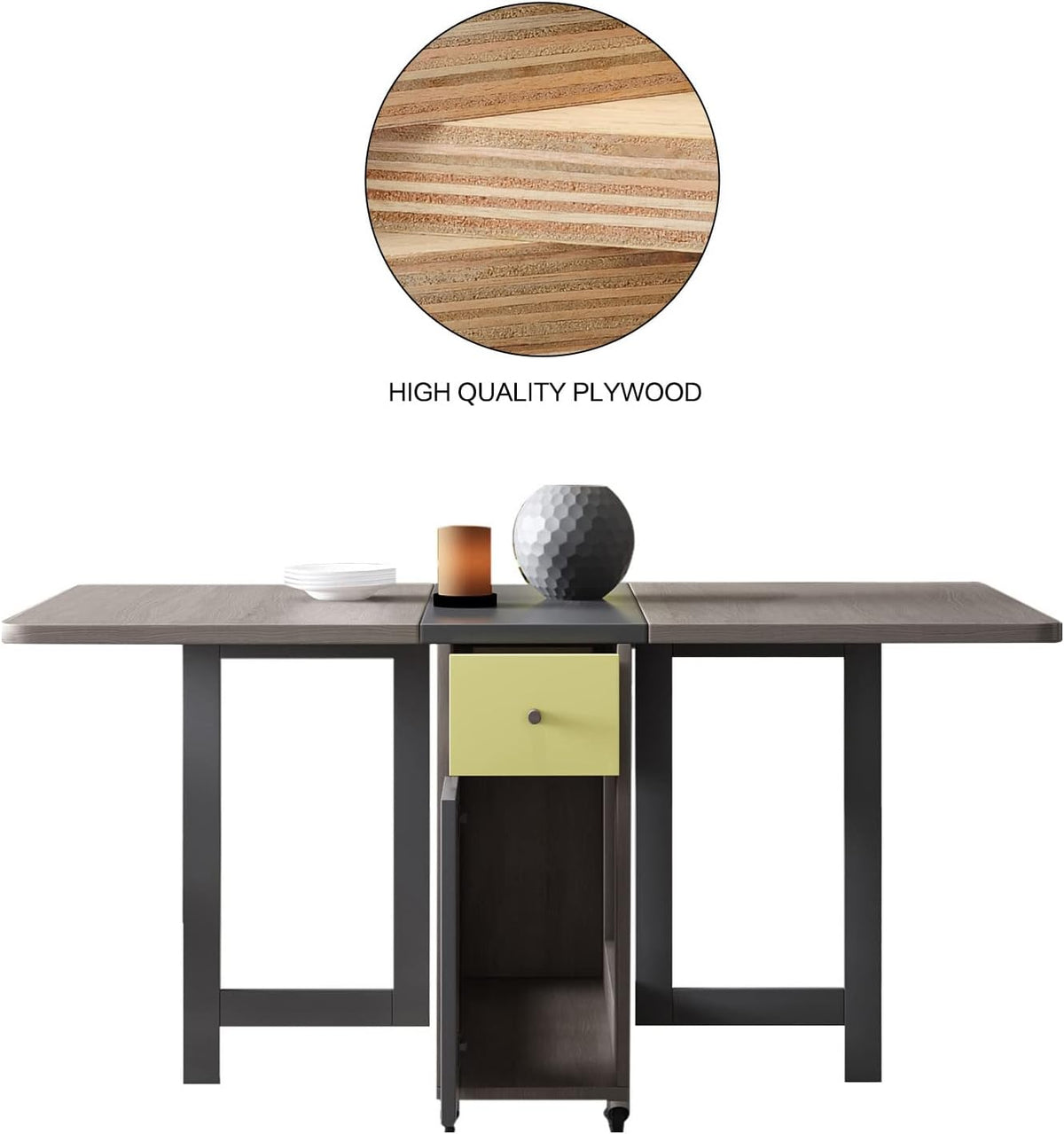 Folding Dining Table Set for 4, Foldable Kitchen Dinner Table and 2 Chairs Set, Extendable Space Saving Drop Leaf Table with Wheels and Storage