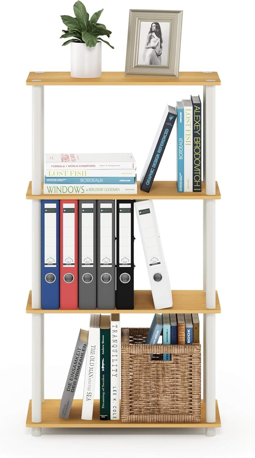 Furinno Turn-N-Tube 4-Tier Multipurpose Shelf Display Rack, Round Tubes, Blonde Maple/White