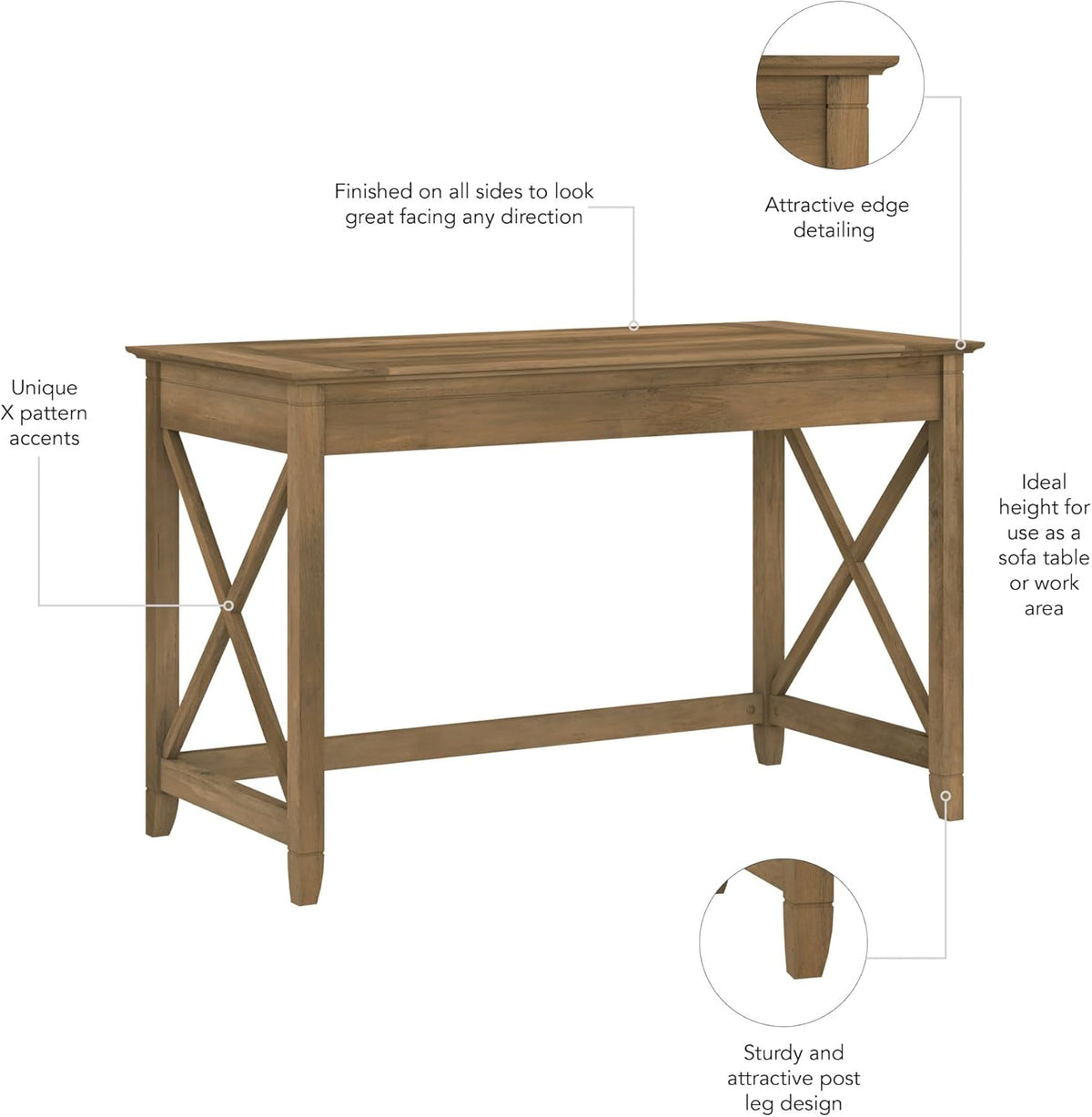 Bush Furniture Key West 48W Writing Desk in Reclaimed Pine